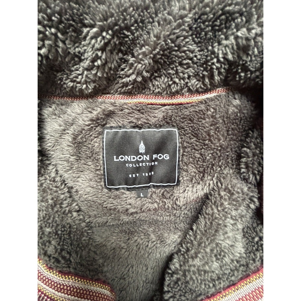 London Fog Men's Large L Burgundy Herringbone Sherpa Lined 1/4 Zip Pullover - Picture 2 of 4
